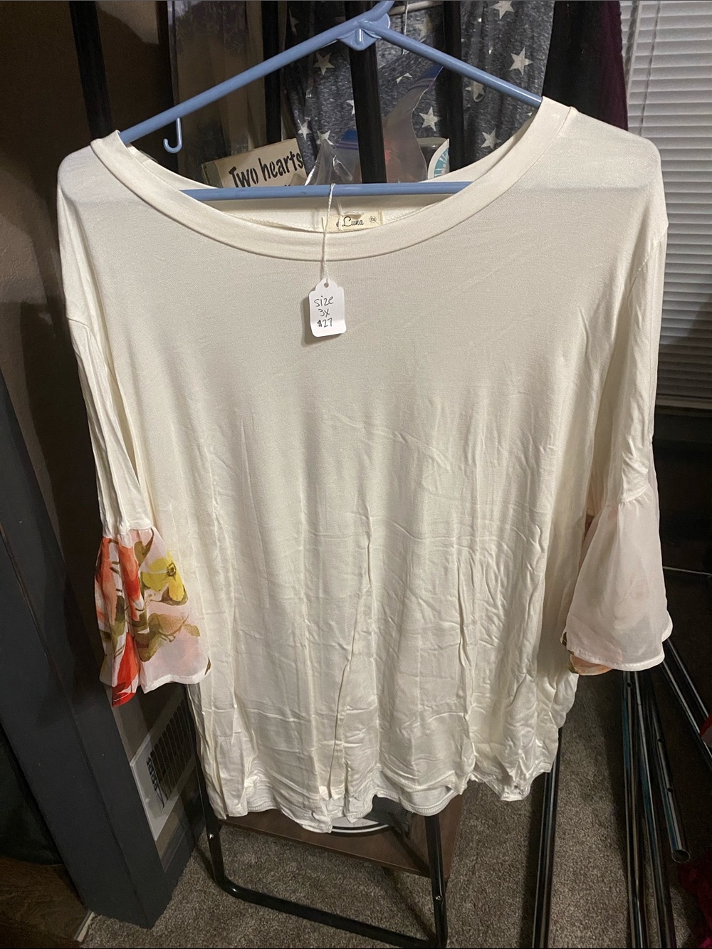 Cream Boatneck Tunic with Floral Bell Sleeves